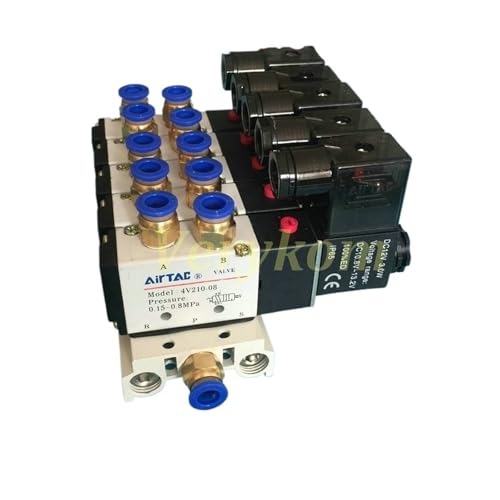 Multi Option 4V210-08 Elektromagnetischer Magnetventilblock Mit Schalldämpfer-Montagebasisverteiler DC 12 V 24 V AC 110 V 220 V 2 10-Wege(11 Row) von EJZEIXKUV