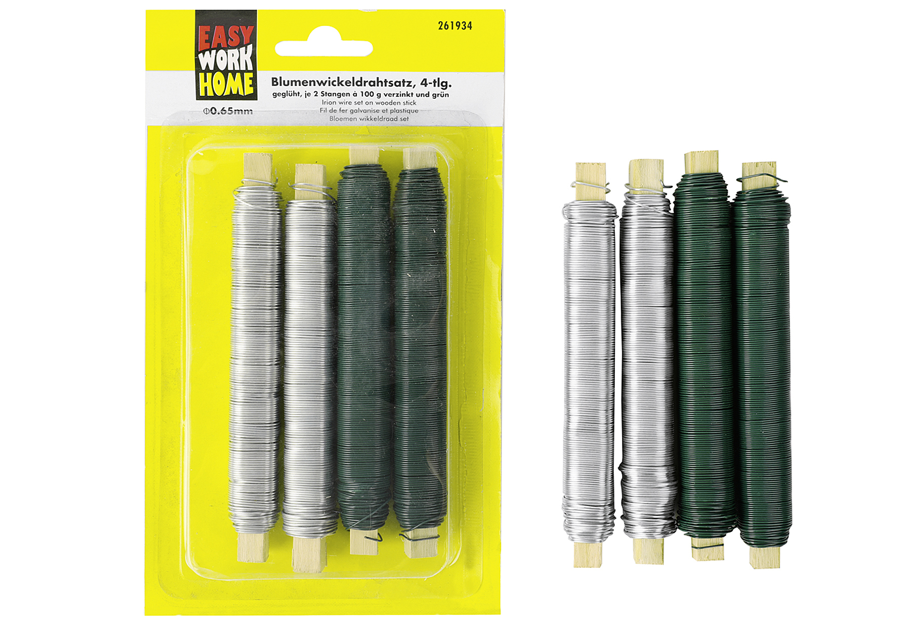 Blumenwickeldrahtsatz, 4-tlg, je 2 Stangen a 100gr. In verzinkt und grün von EK/servicegroup