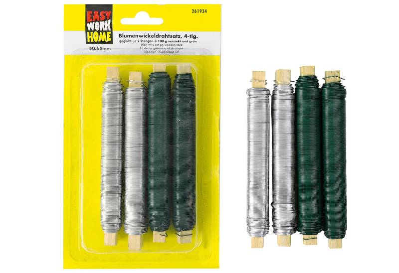 Blumenwickeldrahtsatz, 4-tlg, je 2 Stangen a 100gr. In verzinkt und grün von EK/servicegroup