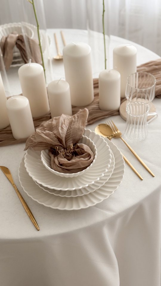 EKA Teller-Set Lotus White Flower (24-tlg), 6 Personen, 24- oder 48-teilig, für 6 oder 12 Personen, aus hochwertigem Porzellan von EKA