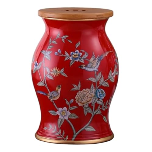 EKDJSN Dekorativer Gartenhocker aus Keramik, Trommelhocker im Chinesischen Stil, Glasierte Handbemalte Trommelhocker, Hocker for Die Gartenarbeit Mit Stauraum im Inneren(Rosso) von EKDJSN