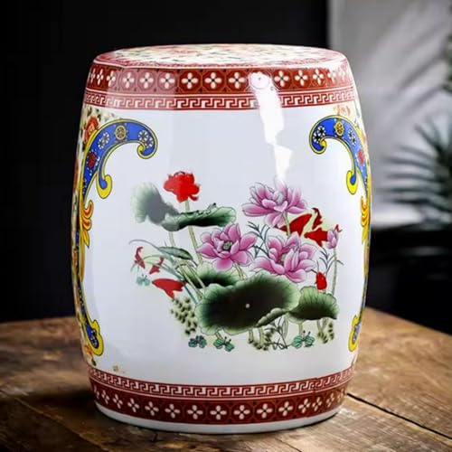 EKDJSN Keramik Gartenhocker, Gartenhocker Porzellan, Gartenhocker Porzellan Glasierte, Blumenständer, Chinoiserie-Keramik-Trommel-Gartenhocker mit Blumenmuster(Red A) von EKDJSN