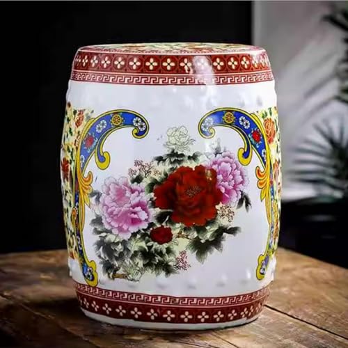EKDJSN Keramik Gartenhocker, Gartenhocker Porzellan, Gartenhocker Porzellan Glasierte, Blumenständer, Chinoiserie-Keramik-Trommel-Gartenhocker mit Blumenmuster(Red C) von EKDJSN