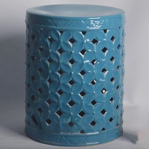 EKDJSN Keramik Gartenhocker, Gartenhocker Porzellan, Glasierter Handbemalter Trommelhocker, Multifunktionaler Glasierter Akzenthocker - Schminkhocker, Fußhocker, Beistelltisch(Blauw) von EKDJSN