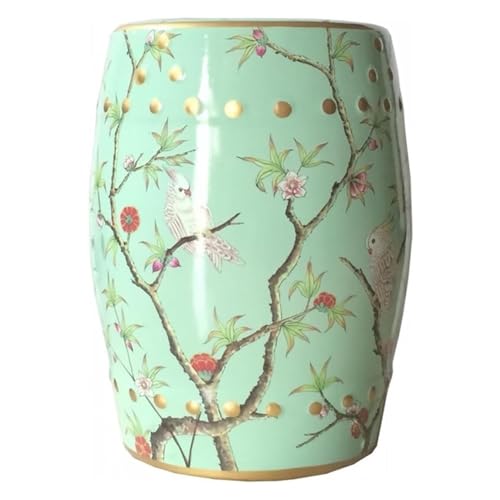 EKDJSN Keramik-Gartenhocker, Gartenhocker Porzellan, Porzellan Glasierte Keramik Stool, Handbemalter Glasierter Gartenhocker, Perfekt for Wohnzimmer, Balkon und Garten(Green B) von EKDJSN