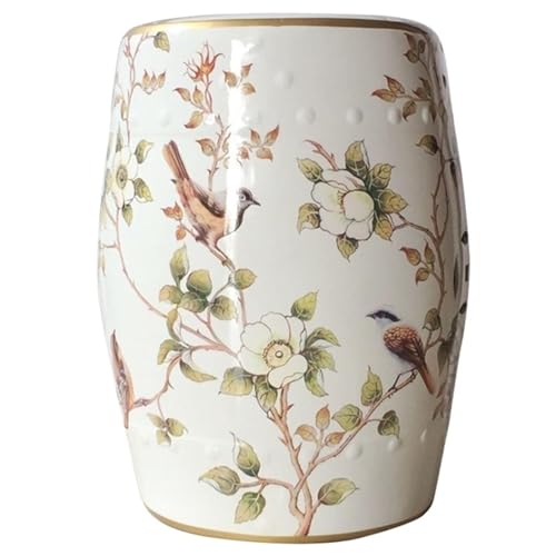 EKDJSN Keramik-Gartenhocker, Gartenhocker Porzellan, Porzellan Glasierte Keramik Stool, Handbemalter Glasierter Gartenhocker, Perfekt for Wohnzimmer, Balkon und Garten(Wit) von EKDJSN