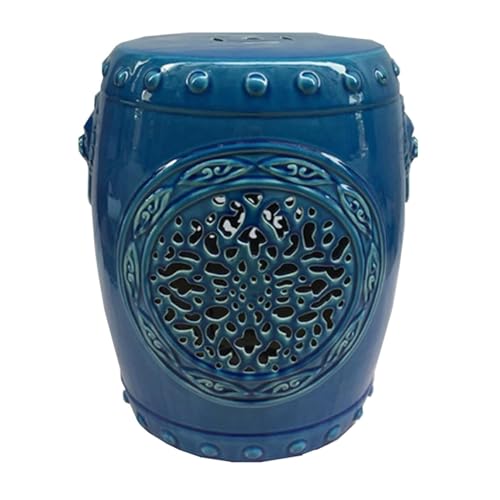 EKDJSN Keramik Gartenhocker, Gartenhocker Porzellan, Sitzgelegenheiten for Den Garten, Multifunktionaler Glasierter Akzenthocker - Schminkhocker, Fußhocker, Beistelltisch(Dark Blue) von EKDJSN