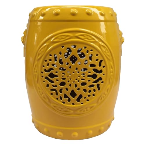 EKDJSN Keramik Gartenhocker, Gartenhocker Porzellan, Sitzgelegenheiten for Den Garten, Multifunktionaler Glasierter Akzenthocker - Schminkhocker, Fußhocker, Beistelltisch(Giallo) von EKDJSN