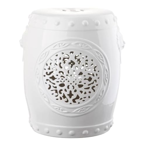 EKDJSN Keramik Gartenhocker, Gartenhocker Porzellan, Sitzgelegenheiten for Den Garten, Multifunktionaler Glasierter Akzenthocker - Schminkhocker, Fußhocker, Beistelltisch(Wit) von EKDJSN