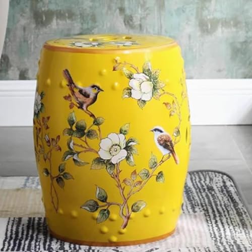 EKDJSN Keramik Gartenhocker, Glasierter Handbemalter Trommelhocker, Trommelhocker im Chinesischen Stil, Gartensitzgelegenheiten, Schminkhocker, Beistelltisch, Fußhocker(Giallo) von EKDJSN