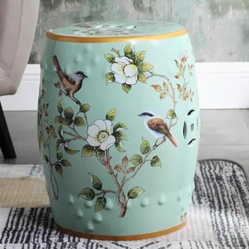 EKDJSN Keramik Gartenhocker, Glasierter Handbemalter Trommelhocker, Trommelhocker im Chinesischen Stil, Gartensitzgelegenheiten, Schminkhocker, Beistelltisch, Fußhocker(Light Green) von EKDJSN