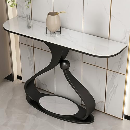 EKDJSN Konsolentisch, Beistelltisch Eingangstisch, Schiefer Sofatisch, Flurtisch mit Stauraum, Moderner Foyertisch, Metallfuß, für Wohnzimmer, Eingang(Black D,150cm/59in) von EKDJSN