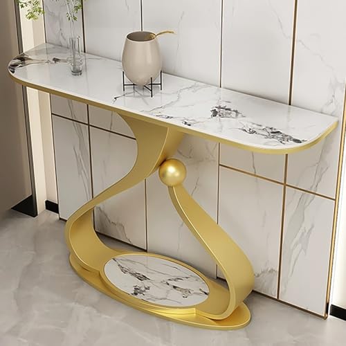 EKDJSN Konsolentisch, Beistelltisch Eingangstisch, Schiefer Sofatisch, Flurtisch mit Stauraum, Moderner Foyertisch, Metallfuß, für Wohnzimmer, Eingang(Gold A,120cm/47.2in) von EKDJSN
