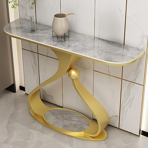 EKDJSN Konsolentisch, Beistelltisch Eingangstisch, Schiefer Sofatisch, Flurtisch mit Stauraum, Moderner Foyertisch, Metallfuß, für Wohnzimmer, Eingang(Gold B,120cm/47.2in) von EKDJSN