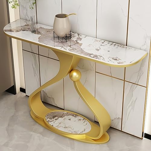 EKDJSN Konsolentisch, Beistelltisch Eingangstisch, Schiefer Sofatisch, Flurtisch mit Stauraum, Moderner Foyertisch, Metallfuß, für Wohnzimmer, Eingang(Gold C,120cm/47.2in) von EKDJSN