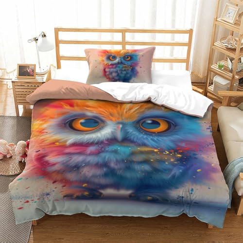 EKDKERBDI 3D Bettwäsche Bettbezug-Set Eule Mikrofaser Kissenbezug Mit Reißveschluss Geeignet Für Männer Und Frauen Single（135x200cm） von EKDKERBDI