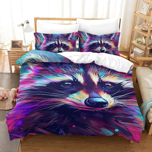 EKDKERBDI 3D Druck Mikrofaser Modern Mit Waschbär Reißverschluss Bettbezug Mit Kissenbezug Bettwäsche Für Kinder Und Erwachsene Chlafzimmer Und Gästezimmer Single（140x200cm） von EKDKERBDI