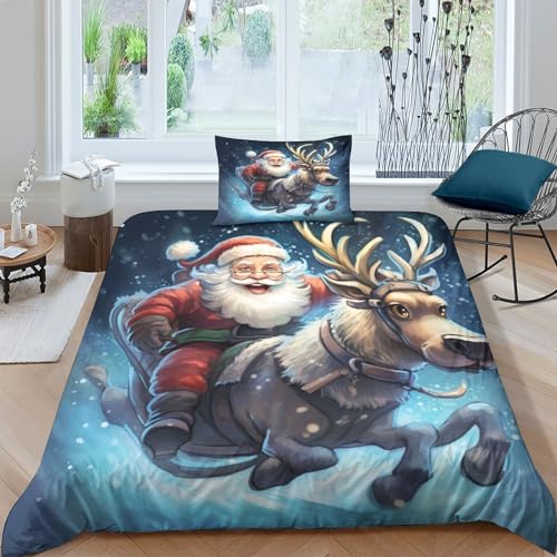 EKDKERBDI Weihnachtsmann Bettbezug Bettwäsche Set Kinderbettwäsche Reißverschluss Mit Kissenbezug Betten Set Für Jungen Und Mädchen, Kinder Single（1Tier5x200cm） von EKDKERBDI