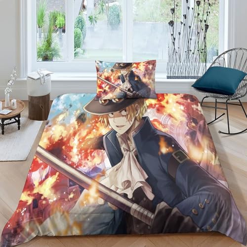 EKENOZ One Piece Bettwäsche Set Ruffy Bettbezug Set Für Jungen Mädchen Weich Atmungsaktiv Microfaser Betten Set Mit Reißverschluss Und Kissenbezug 2 Teilig Sets Single（135x200cm） von EKENOZ