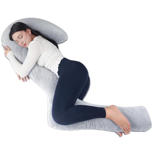 EKEPE Schwan Körperkissen mit Bezug, 68 Zoll Memory Foam Ganzkörperkissen für Seitenschläfer, Langes Schwangerschaftskissen mit Konturunterstützung für Rücken, Knie, Beinentlastung - Mittelgrau von EKEPE