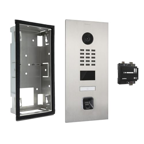 DoorBird D2101V Türstation mit ekey sLine Fingerprint (Edelstahlgehäuse, Fingerprint Schwarz, Controller), Sprechanlage mit biometrischer Zutrittslösung zur Unterputzmontage, 15 W, 15 V, Edelstahl V4A von EKEY