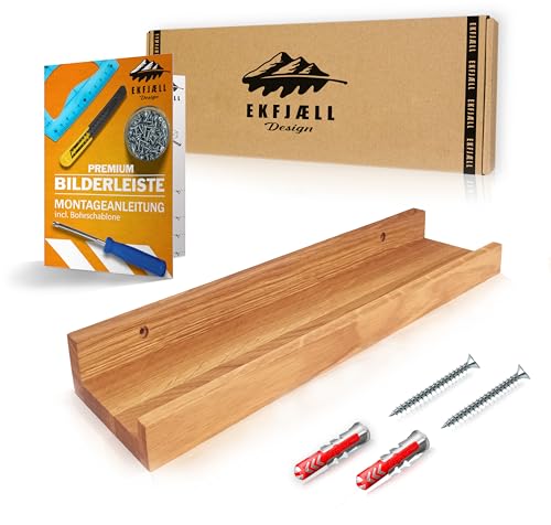 EKFJAELL Premium Bilderleiste Holz 40 cm aus hochwertiger Eiche - 10cm Tiefe, Bilderleiste Eiche, Fotoleiste Holz - Ideal für Bilder, Deko & Bücher in Wohnzimmer, Küche, Bad, Schlafzimmer von EKFJAELL