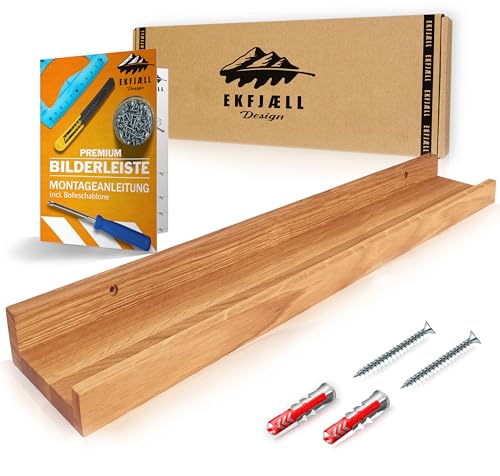 EKFJAELL Premium Bilderleiste Holz 80 cm aus hochwertiger Eiche - 10cm Tiefe, Bilderleiste Eiche, Fotoleiste Holz - Ideal für Bilder, Deko & Bücher in Wohnzimmer, Küche, Bad, Schlafzimmer von EKFJAELL