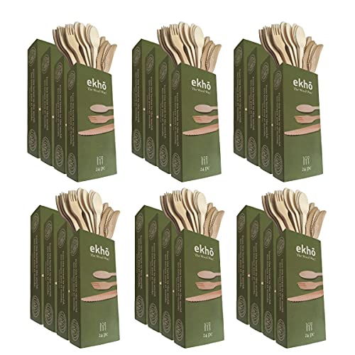 ekhõ The Wood Way! – 576 Stück Einwegbesteck aus nachhaltigem Holz | Packung mit 24 Schachteln x 24 Stück | 8 Gabeln + 8 Löffel + 8 Messer | Camping Besteck kompostierbar und Biodegradierbar ekhõ The Wood Way! – 576 Stück Einwegbesteck aus nachhaltigem Holz | Packung mit 24 Schachteln x 24 Stück | 8 Gabeln + 8 Löffel + 8 Messer | Camping Besteck kompostierbar und Biodegradierbar von EKHO THE WOOD WAY