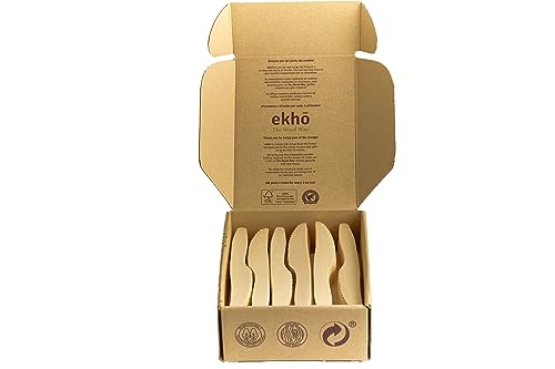 ekhõ The Wood Way! – Einwegbesteck Holz | 100 Messer aus nachhaltigem Holz | Camping Besteck kompostierbar und Biodegradierbar | Holzbesteck Set to go von EKHO THE WOOD WAY