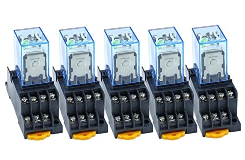 5PCS MY4NJ AC12V AC24V AC110V / DV110V Spule 5A 4NO 4NC Grüne LED Anzeige Power Relais DIN Schiene 14 Pin relais mit sockel basis (Size : AC110V) von EKHOU