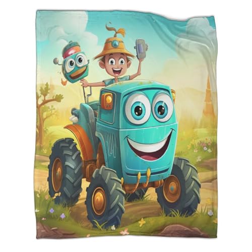 Cartoon Traktor 3D Druck AI Design Couchdecke Fleecedecke Decke Sofadecke Kuscheldecke Tagesdecke Weichen Flauschig Flauschig Warm Bett Decken Für Mädchen Jungen 50x60inch(127x152cm) von EKIDAZ