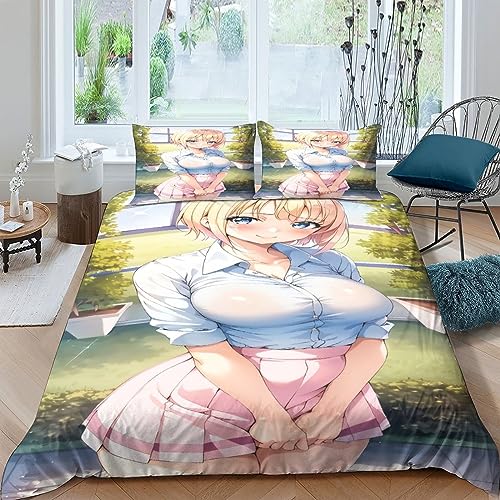 EKIDAZ AI Anime Girls 3-teiliges Bettbezugset Mit 3D-Drucken, Sexy Mikrofaser-Weichheit, Reißverschluss Und Kissenbezügen – Ideal Für Jugendliche Und ErwachseneDouble（200x200cm） von EKIDAZ