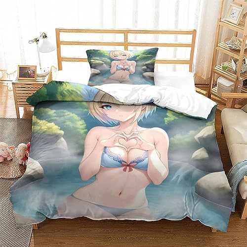 EKIDAZ AI Anime Girls 3D Bettwäsche Set Drucken Sexy Betten Set Jugendliche Bettbezug Mit Mikrofaser Reißverschluss Schließung Kopfkissenbezug Weich Haltbar Atmungsaktive Single（135x200cm） von EKIDAZ