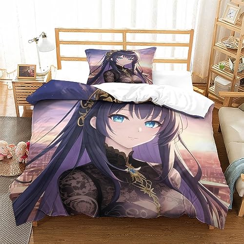 EKIDAZ AI Anime Girls 3D Bettwäsche Set Drucken Wunderschön Betten Set Jugendliche Bettbezug Mit Mikrofaser Reißverschluss Schließung Kopfkissenbezug Weich Haltbar Atmungsaktive Single（135x200cm） von EKIDAZ