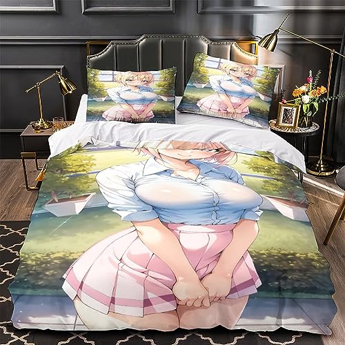 EKIDAZ AI Anime Girls Bettbezug-Set Bedrucktes Weiches Sexy Mikrofaser-Bettwäsche-Set Für Erwachsene Teenager Kinder 3 Stück Mit Reißverschluss Für Heimtextilien King（220x240cm） von EKIDAZ