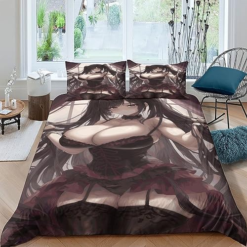 EKIDAZ AI Anime Girls Bettwäsche 3D Druck Sexy Bedding Mikrofaser Weiche Bettbezug Und Mit Reißverschluss Und Kissenbezüge 3-teiliges Set Geeignet Für Jugendliche Und Erwachsene Double（200x200cm） von EKIDAZ