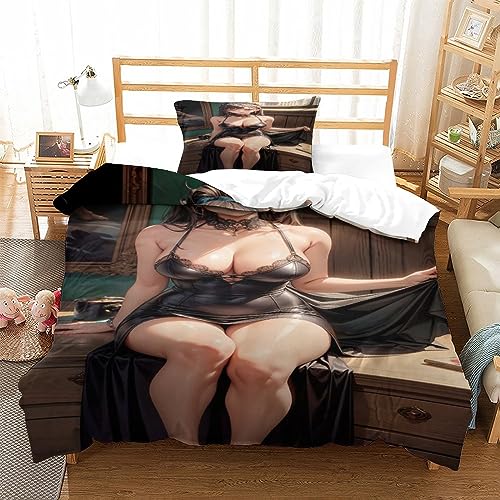 EKIDAZ AI Anime Girls Weiches Mikrofaser-Bettwäsche-Set Mit 3D-Druck,Sexy Reißverschluss Und Kissenbezügen Für Kinder Und Jugendliche Single（135x200cm） von EKIDAZ