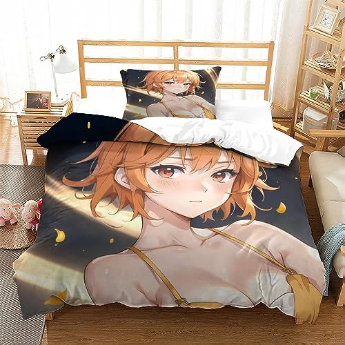 EKIDAZ AI Anime Girls Weiches Mikrofaser Bettwäscheset Mit 3D,3-teiliges Set Mit Sexy Bettbezug Mit Reißverschluss Und Kissenbezügen,Geeignet Für Jugendliche Und ErwachseneSingle（135x200cm） von EKIDAZ