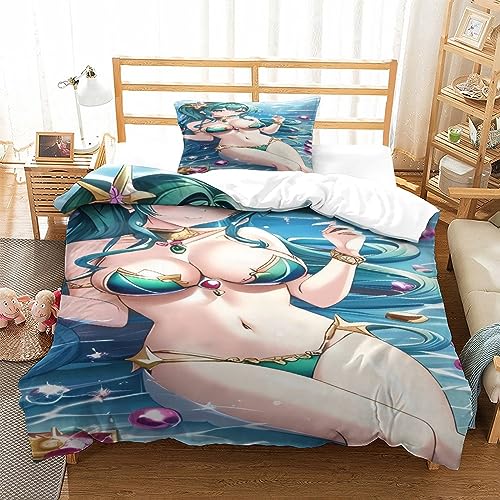 EKIDAZ AI Anime Girls Weiches Mikrofaser Bettwäscheset Mit 3D,3-teiliges Set Mit Sexy Bettbezug Mit Reißverschluss Und Kissenbezügen,Geeignet Für Jugendliche Und ErwachseneSingle（135x200cm） von EKIDAZ