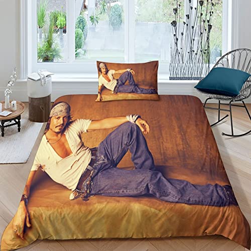 EKIDAZ Johnny Depp Weiches 3D-Mikrofaser-Bettwäsche-Set Stern Mit Reißverschluss Und Kissenbezügen, 3-teiliges Set Für Jugendliche Und ErwachseneSingle（135x200cm） von EKIDAZ