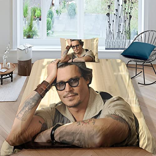 EKIDAZ Johnny Depp Weiches Und Bequemes Stern Bettwäsche-Set Mit 3D-3-teiliges Set Inklusive Kissenbezüge Und Reißverschlussschluss,geeignet Für Jugendliche Und ErwachseneSingle（135x200cm） von EKIDAZ