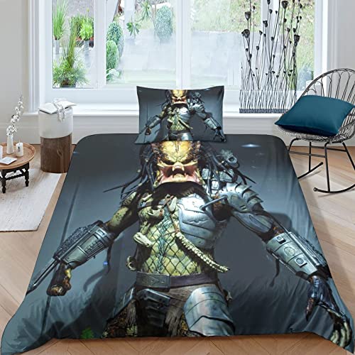 EKIDAZ Predator Weiches Mikrofaser 3D Druck Film Bettwäsche-Set Mit Reißverschluss Und Kissenbezügen,Perfekt Für Kinder Und Jugendliche Single（135x200cm） von EKIDAZ