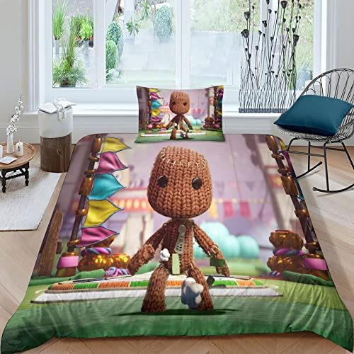 EKIDAZ Sackboy Bettwäsche-Set 3D-gedruckt, Spiele Weiche Mikrofaser Mit Reißverschluss Und Kissenbezügen, 3-teiliges Set Für Jugendliche Und Erwachsene Geeignet.Single（135x200cm） von EKIDAZ