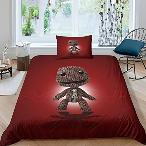 EKIDAZ Sackboy Bettwäsche Set Bettbezug 3D Spiele Bedruckte Betten Für Kinder Jungen Mädchen Thema Raumdekor Kuschelig 3 Teilig Sets Single（135x200cm） von EKIDAZ