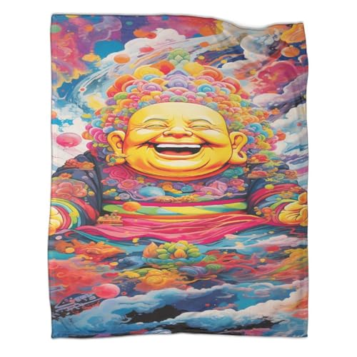 Glücklicher BuddhaSofadecke 3D Druck AI Design Couchdecke Wohndecke Fleecedecke Weichen Flauschig Flauschig Warm Bett Decken Kuscheldecke Tagesdecke Für Mädchen Jungen 60x80inch(150x200cm) von EKIDAZ