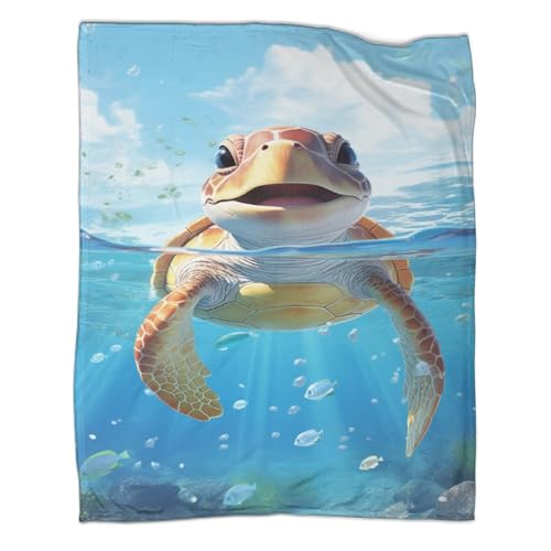 Schildkröte 3D Druck AI Animals Couchdecke Wohndecken Fleecedecke Sofadecke Weichen Flauschig Tagesdecke Bett Decken Kuscheldecke Flauschig Warm Für Mädchen Jungen 60x80inch(150x200cm) von EKIDAZ