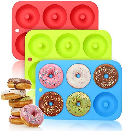 EKKJNQ 3 Stück 6 Cup Regular Donut Pan,Silikon Donut Formen, silikon donut backform Antihaft Donut Backblech für Kuchen Bagels Muffins, Geeignet für Geschirrspüler, Backofen, Mikrowelle (C) von EKKJNQ