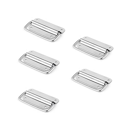 EKKJNQ 5PCS Klappgriffe Edelstahl Kistengriff Klappbar,Griffe für Toolbox Tür Werkzeugkasten,Tragegriffe Boxengriff,Hardware Boxen Griff silber Griffe Werkzeugkasten Tuer Abzieher (L) von EKKJNQ