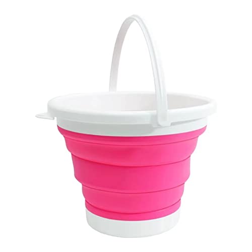 EKKJNQ Faltbarer Silikon Eimer (10L/5L)/angelzubehör/Wassereimer für Reinigung, Camping, Angeln, Reisen, tragbarer kompakt Platzsparend, Haus/Wohnmobil Reinigung, Fenster- und Autos (10L,Rosa) von EKKJNQ