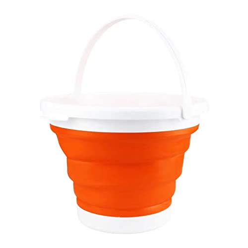 EKKJNQ Faltbarer Silikon Eimer (10L/5L)/angelzubehör/Wassereimer für Reinigung, Camping, Angeln, Reisen, tragbarer kompakt Platzsparend, Haus/Wohnmobil Reinigung, Fenster- und Autos (10L,Orange) von EKKJNQ